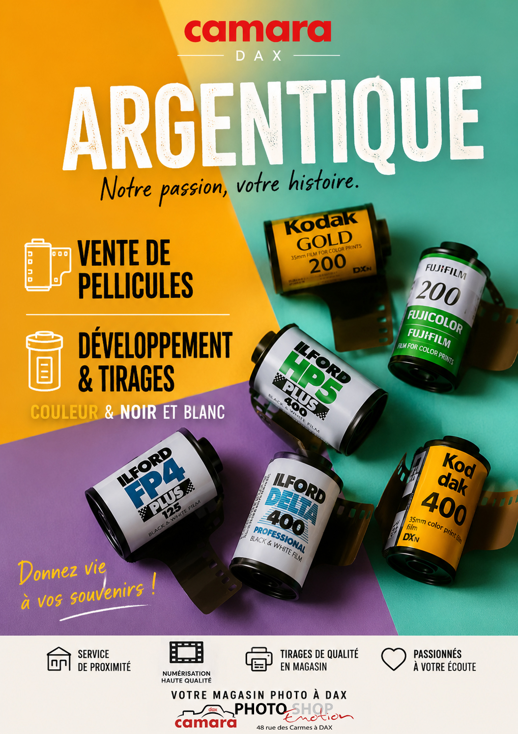 Pellicules argentiques magasin camara dax 2